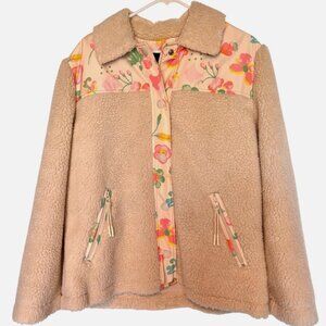 Coach Blocked Floral Sherpa Jacket Coat Women's Size Medium Faux Fur